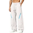thumbnail image 4 of Lenpel Men's Hiking Pants Trendy Drawstring Low Rise Pants with Zipper Pockets Wide Leg Workout Trousers Fall Clothes(White,X-Large), 4 of 7