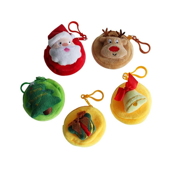 nipocaio 5 PCS Christmas Zero Wallet, Santa Claus, Christmas Tree Pendants, Key Storage Bag, Holiday Gifts