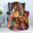 thumbnail image 4 of Birthday Soft Flannel Fleece Throw Blanket, Colorful Fun Graphic Lettering with Stars Dots Daisies on a Blurred Background, Cozy Plush for Indoor and Outdoor Use, 50" x 70", Multicolor, by Ambesonne, 4 of 5