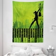 thumbnail image 1 of Popstar Party Tapestry, Music in the City Theme Singer with Electric Guitar on Grunge Backdrop, Wall Hanging for Bedroom Living Room Dorm Decor, 60W X 80L Inches, Lime Green Black, by Ambesonne, 1 of 2