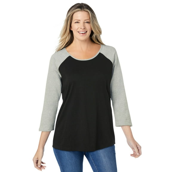 Woman Within Plus Size Three-Quarter Sleeve Baseball Tee
