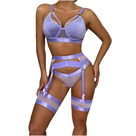 

EchfiProm Merry Christmas Women s Erotic Lingerie3-Piece Set Of Mesh Splicing Straps With Steel Rings With Garter Belt Sexy Set Valentine s Lingerie