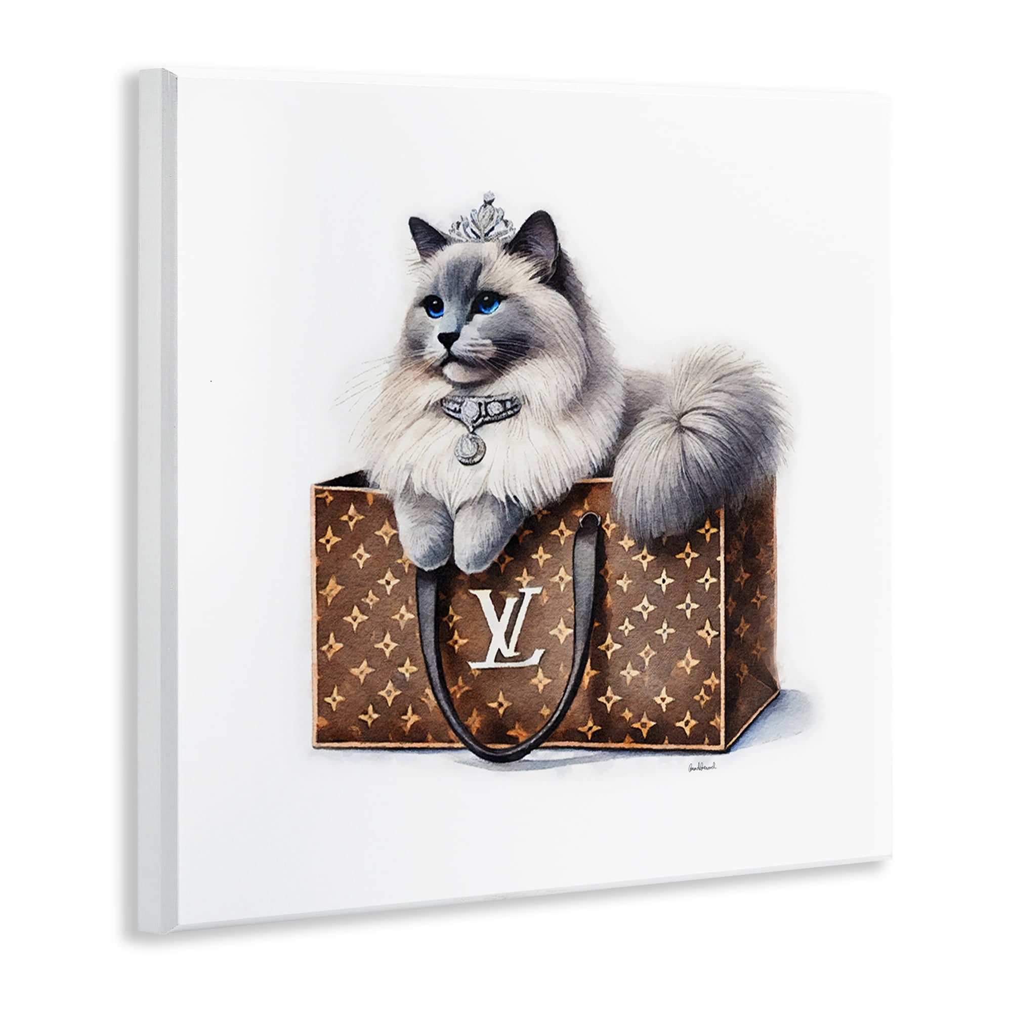 Stupell Industries Cat in Glam Purse Animals Painting Unframed Art Print Wall Art, 12 x 12