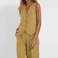 thumbnail image 7 of Aueoeo Womens Cotton Linen 2 Piece Sets Summer Sleeveless Button -Down Tops Pants Dressy Casual Vacation Travel Outfits Tracksuits, 7 of 7