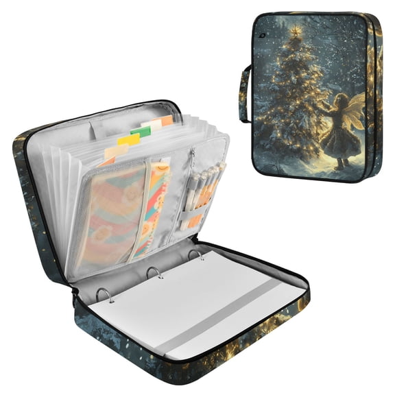Haosy Accordion File Organizer Zipper Binder 500 Sheet 6-Tab Expanding File Folder Multi-Pocket 1.2 Inch 3 Ring Fairy and Glow Christmas Tree