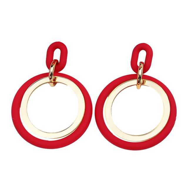 Kkkded Candy-colored Drop Earrings Circle Stitching Hollow Stud Earrings - Acrylic Hoop Splicing, Colorful Contrast Geometric, Lightweight Dangle Jewelry