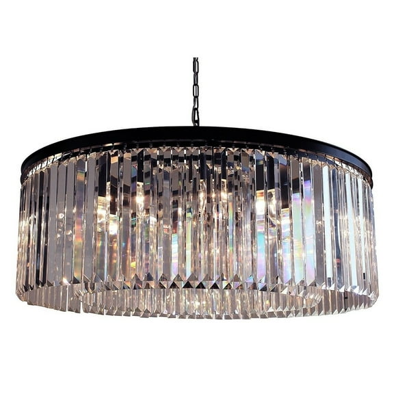 USUT 12-Light Round Fringe Crystal Prism Chandelier - Clear Glass