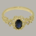 thumbnail image 6 of LBG British Made 14k Yellow Gold Natural Sapphire & Cultured Pearl Womens Statement Ring - 33 size options - Size 9.25, 6 of 8