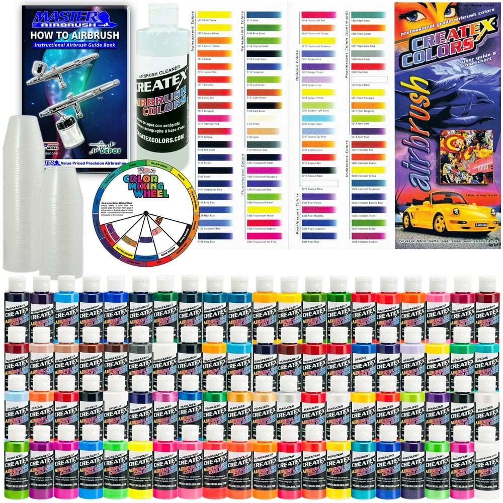 Createx DELUXE ALL 80 COLORS SET 2oz Airbrush Hobby OPAQUE TRANSPARENT Paint