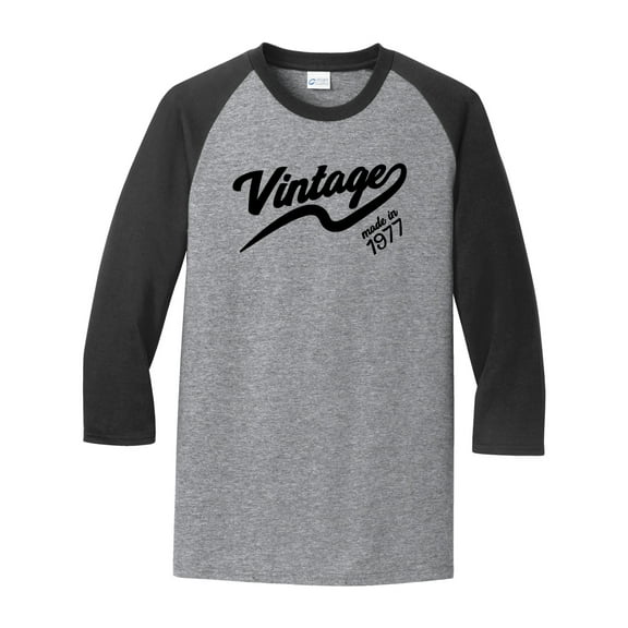 Vintage Made in 1977 Great Adult Raglan 3/4 Sleeve Short Sleeve T-shirt-Large Heather Gray/Black