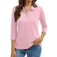thumbnail image 2 of Women'S 3/4 Sleeve Collared Button Down Polo Shirts Golf Tee Casual Work T Shirts,Pink Xxl, 2 of 5