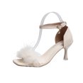 thumbnail image 4 of YgkuHd High Heel Sandals for Women Fluffy One-Strap Slides with Buckle Closure and Slim Heel, Plus Size Summer Dress Shoes for Party,Beige_42, 4 of 9