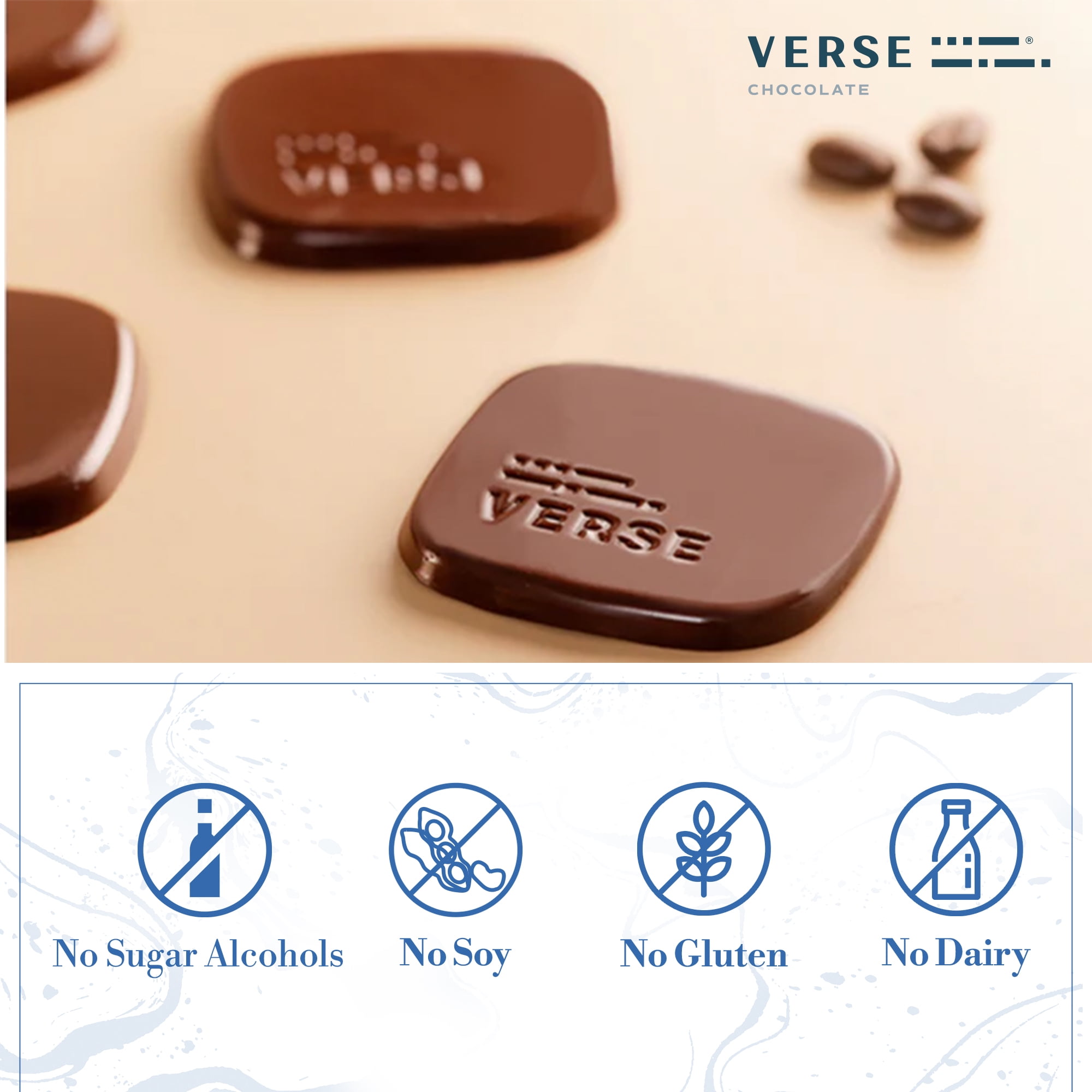 Verse 90% Dark Chocolate Squares - Gluten Free, Keto, Low Sugar Snack - Creamy Dark Cocoa - Only 1g Cane Sugar - Individually Wrapped, Vegan Cacao Chocolate Squares (9 Count, 4 Pack)
