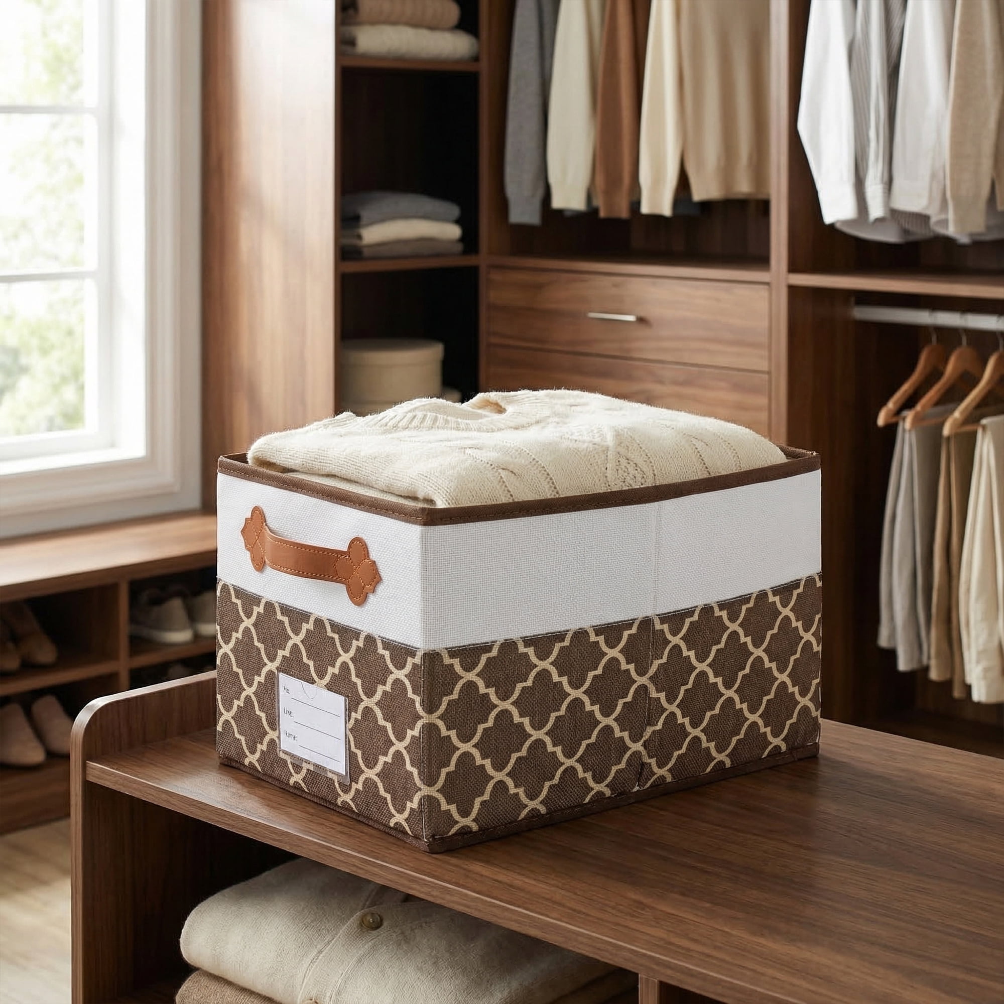 Unique Bargains Storage Basket with Handle for Organizing Objects Coffee 17.3"x11.8"x10.6"