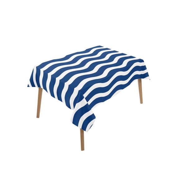 Navy Blue White Table Cloth, Abstract Waves Water Ripple Striped Waterproof Tablecloth for Rectangle Tables, Reusable Washable Fabric Table Cover for Restaurant Kitchen Dining Tables 52"x70"