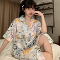 thumbnail image 3 of Camisones con estampado de dibujos animados para mujer, vestido de noche de seda satinada de manga corta, pijama de verano, novedad de 2024, 3 of 5