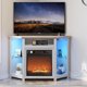 thumbnail image 2 of Fireplace Corner TV Stand for TVs up to 55 Inch w/Power Outlet, Entertainment Center w/ 18 Inch Fireplace, Grey White My Lux Decor Round, 2 of 6