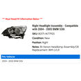 thumbnail image 2 of Right Headlight Assembly - Compatible with 2004 - 2005 BMW 530i, 2 of 2