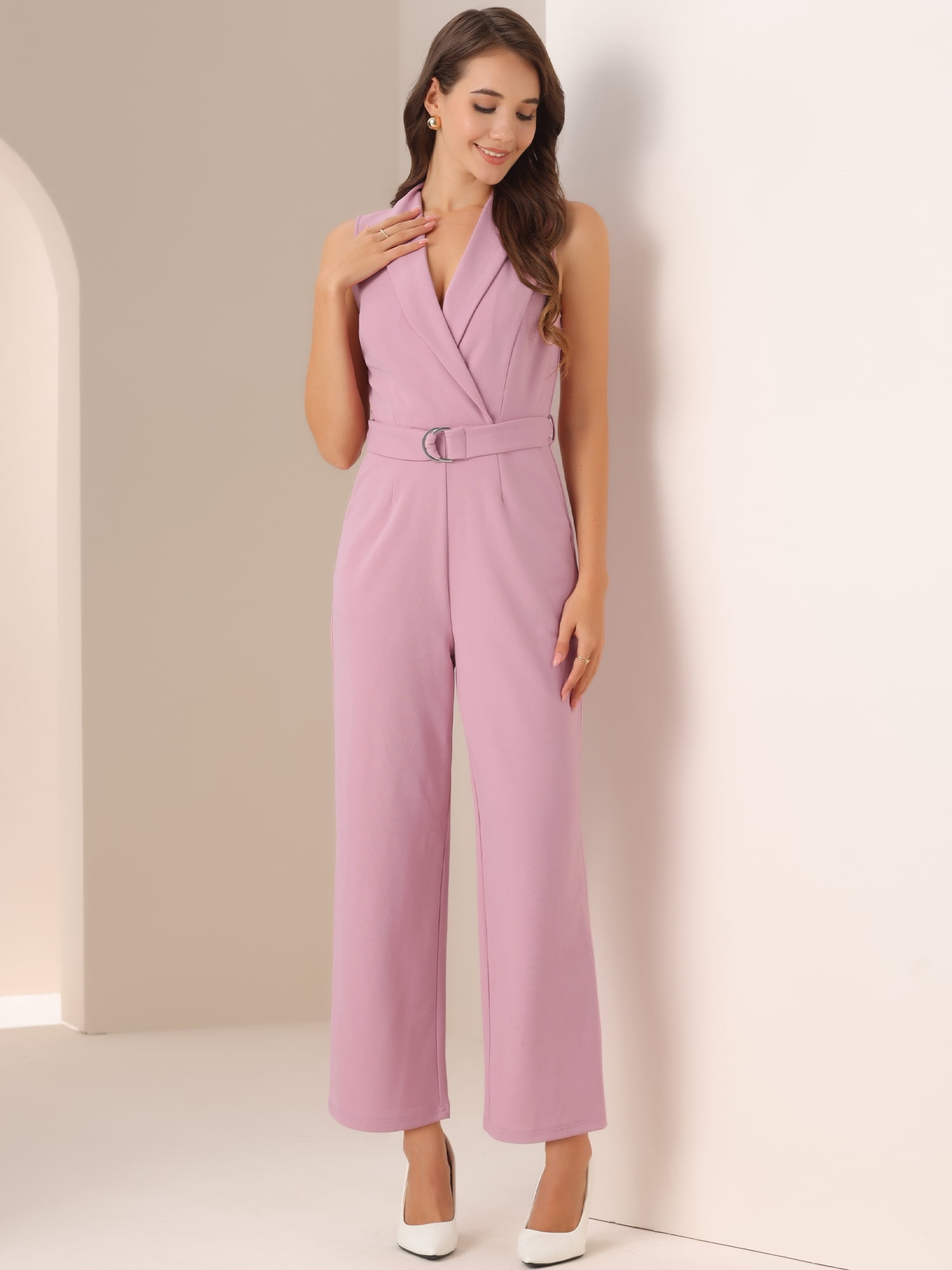 DARING DIVA Women's Casual Sleeveless Shawl Collar Office Jumpsuit M Dark Pink