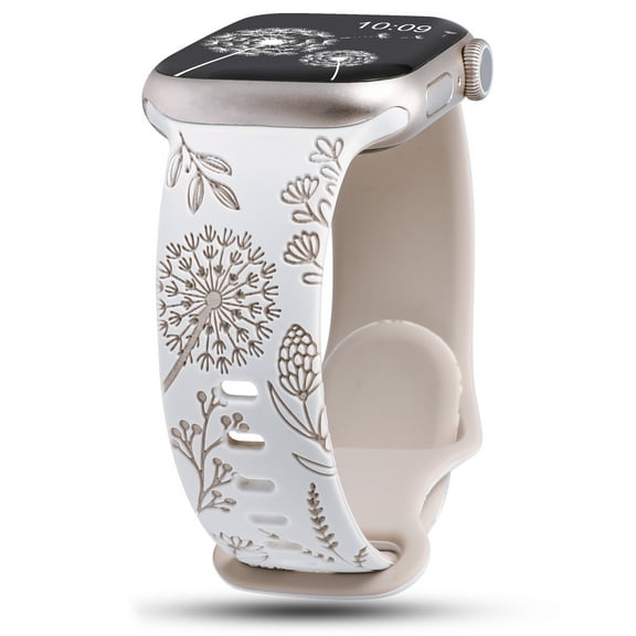 Wearlizer Floral Engraved Band Compatible with Apple Watch Bands 41mm 40mm 38mm 49mm 45mm 44mm 42mm Women, Two-Tone Flower Soft Silicone Cute Sport Strap for iWatch Series 9 8 7 6 5 4 3 2 1 SE Ultra