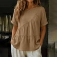 thumbnail image 4 of Zedker Womens Puff Sleeve Babydoll Tops Summer Flowy Pleated Cotton T-Shirts Casual Loose Fit Cute Blouse Coffee L, 4 of 9