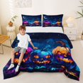 thumbnail image 2 of Feelyou Halloween Pumpkin Moon Full Size Comforter Sets, Boho Star Sky Bedding Comforter Set, Purple Blue, Black Reversible, 3pcs, 1 Comforter and 2 Pillowcases, 2 of 7