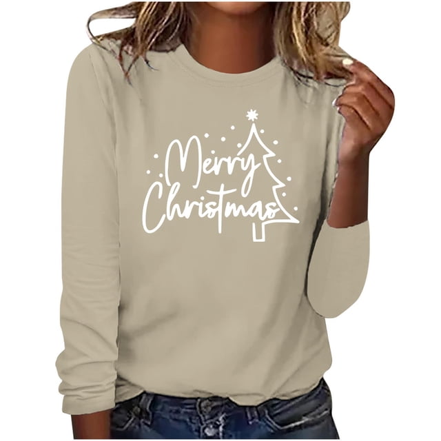 Timegard Hauts pour Femmes Joyeux Noël Imprimé Manches Longues Col Rond Chandail Décontracté Ample Confortable Automne