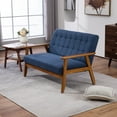 thumbnail image 3 of Loveseat Sofa, Modern Linen Fabric Upholstered 2 Seater Couch with Solid Wood Armrests for Small Spaces, 44" Small Sofa Deep Seat for Living Room Bedroom Waiting Room, Navy, 3 of 8
