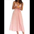 thumbnail image 3 of Vestido de Verano con Cuello en V para Mujer, A Rayas, Estilo Bohemio, para Playa, con Tirantes Finos y Lazo en la Espalda. Rosa M, 3 of 10