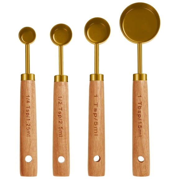MINTEEM Measuring Cups and Spoons Set with Wood Handles, Premium Stainless Steel Measuring Spoons and Measuring Cups Set, For Cooking and Baking in the Kitchen