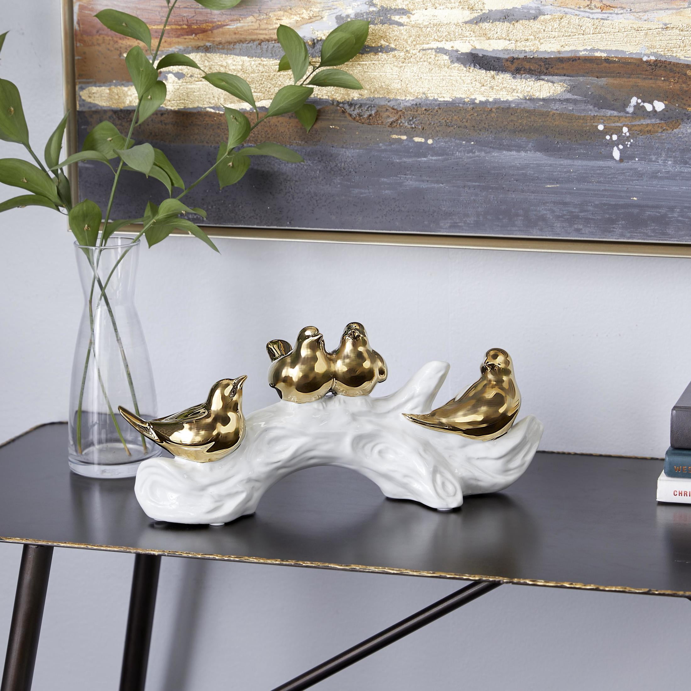14" x 6" Gold Porcelain Ceramic Bird Sculpture, by DecMode