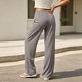 thumbnail image 4 of Nmnitkp Pants for Women Striped Wide Leg Dress Pants with Pockets Drawstring Elastic Back Waist Loose Straight Business Casual Work Trousers for Office Daily Travel Wear Dark Gray,S, 4 of 6
