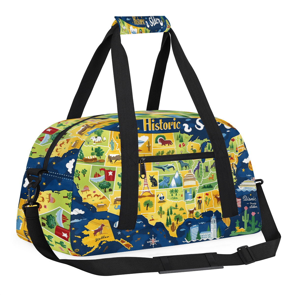 Herdesigns Map of The United States Sports Duffle Bag for Women & Men, Animals Theme Gym Bag Dance Bag Overnight Bag Carry On Weekender Travel Bag