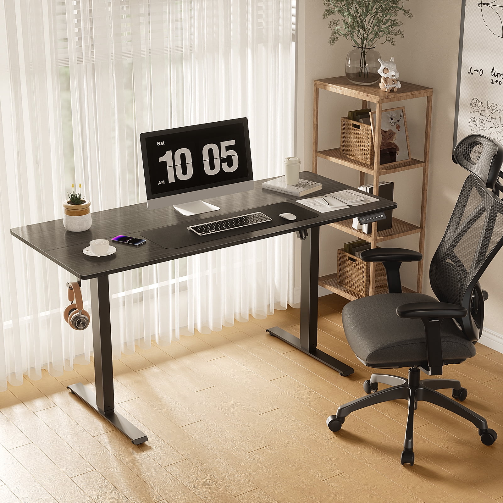 VVENACE Electric Standing Desk, Office Desk, Computer Desk, 55 inch 4 Memory Height Ergonomic Sit Stand up Desk, Height Adjustable Desk, Black, 2 Split Boards