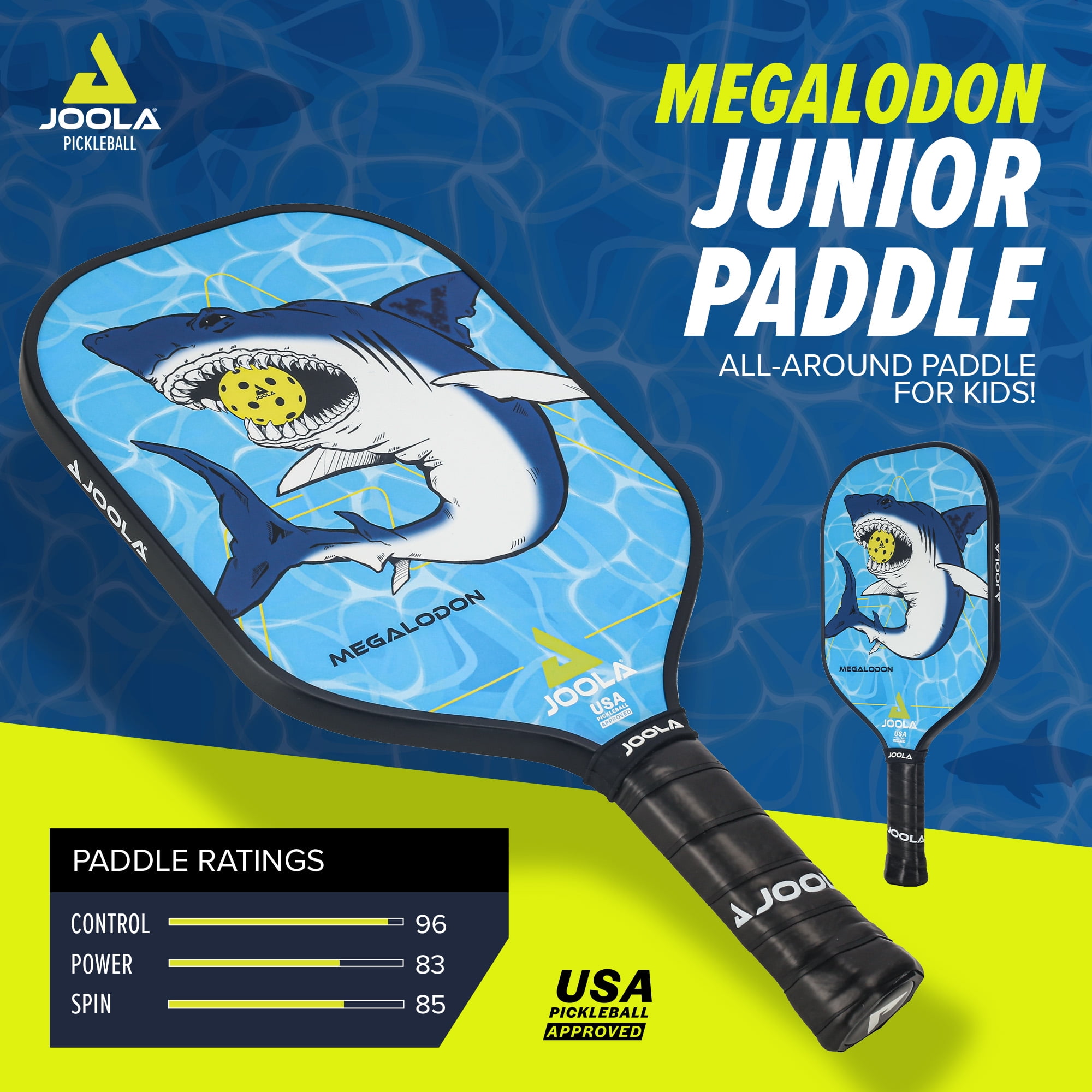 JOOLA Megalodon Junior Pickleball Paddle, Blue, 7.9 oz