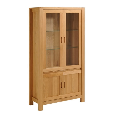 - Ethan French Oak Glass Door Cabinet with Shelves