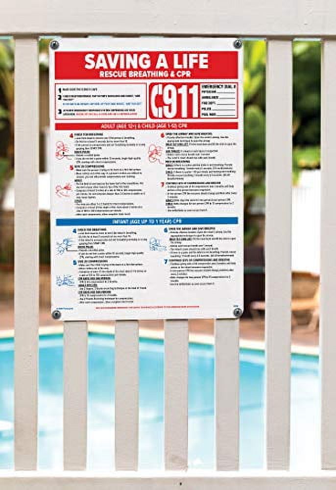 Poolmaster Combo "Save a Life/Emergency" Sign for Residential or Commercial Swimming Pools and Spas