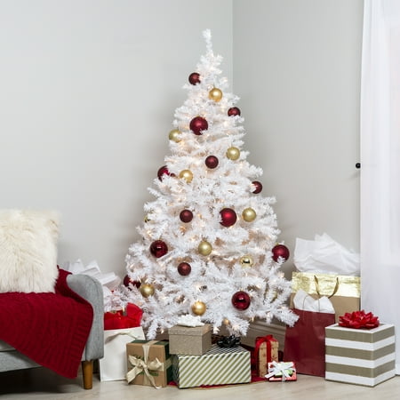 4 Ft White Christmas Tree Clearance Best Choice Products 6-foot Hinged Artificial Christmas Pine Tree Holiday Decoration with 250 Warm White Lights, Metal Stand, 1,000 Tips, Easy Assembly, White ()