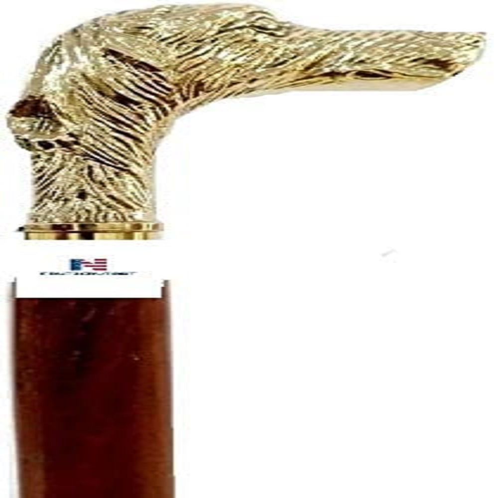 Vintage Antique Brass Wood dog style handle Walking Stick cane Only handle 