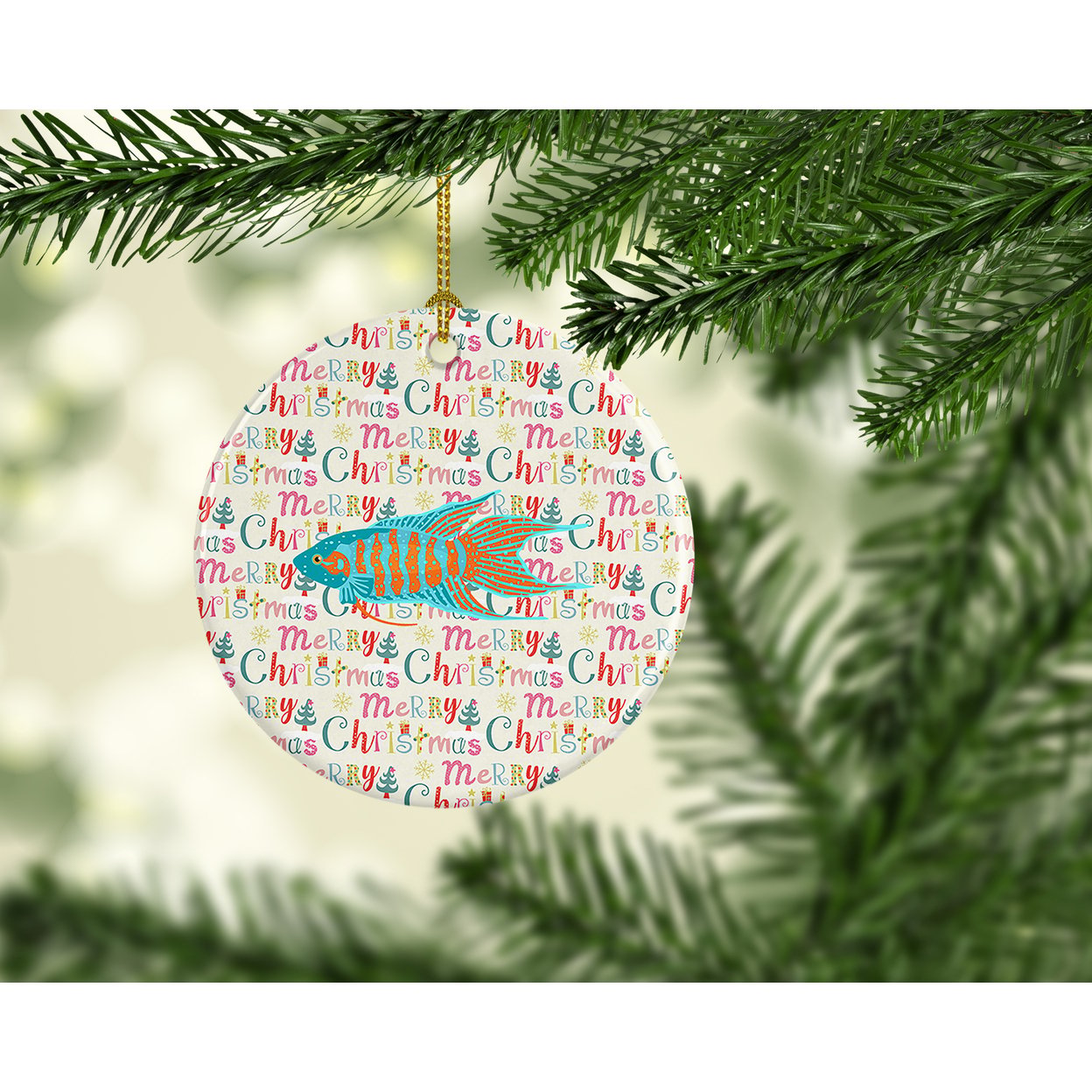 Paradise Fish Christmas Ceramic Ornament 2.8 in x 2.8 in