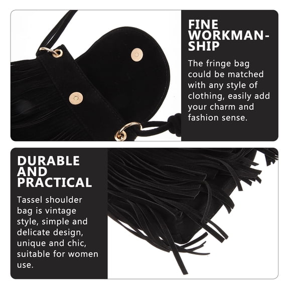 SOPOTUTU Purse with Fringe Women Vintage Crossbody Bag Black 1Set 8.3x7.1in