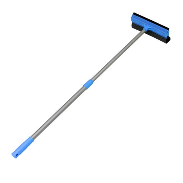 Cepillo limpiador de ventanas con mango telescópico de doble cara para limpiar espejos 2 en 1 azul