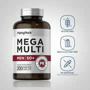 Mega Multi for Men 50 Plus | 200 Coated Caplets | Non-GMO, Gluten Free | By Piping Rock