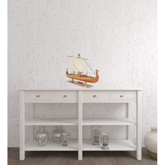 HomeRoots 13" Wood Brown Drakkar Viking Hand Painted Boat