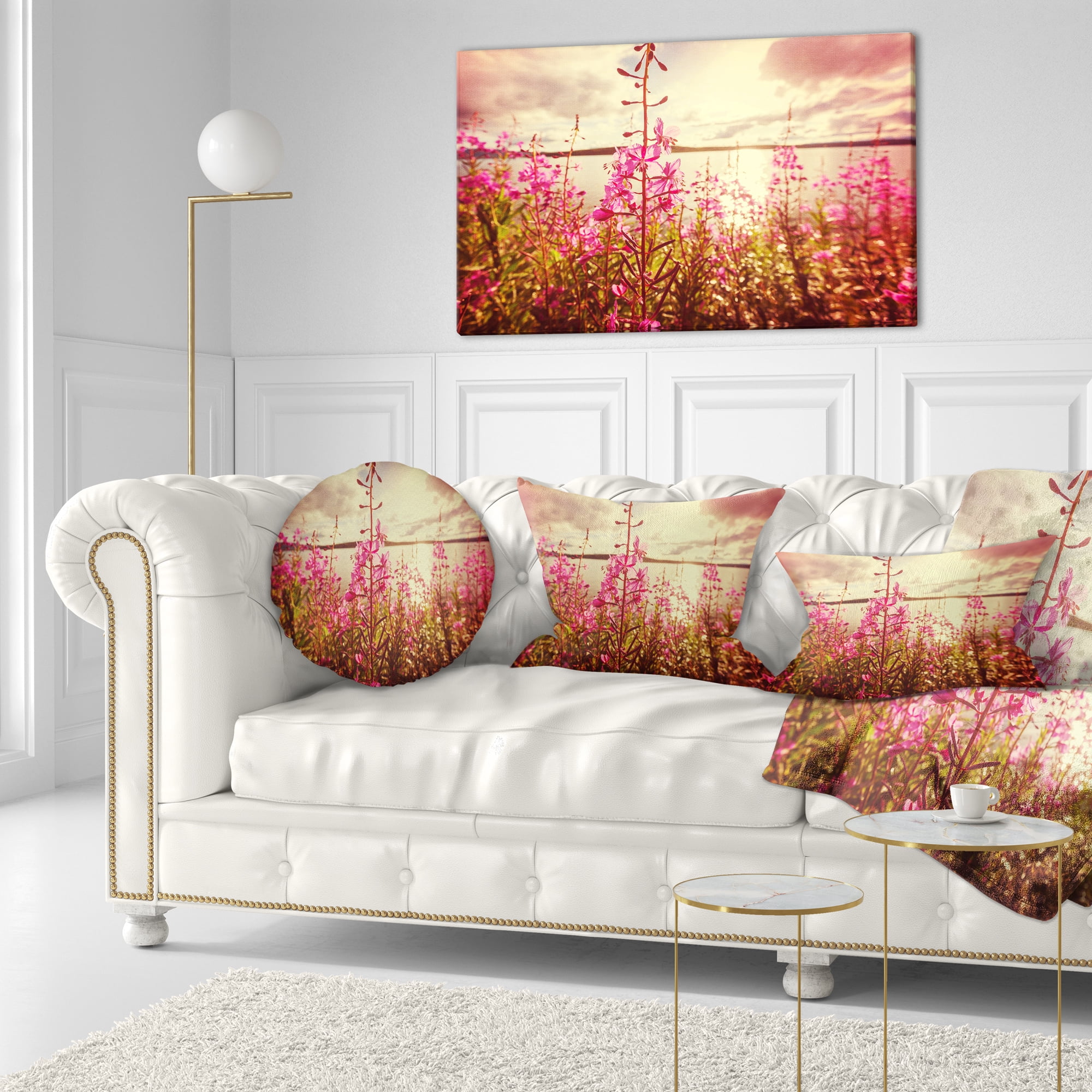Designart Meadow with Purple Flowers Alaska - Floral Throw Pillow - 12x20
