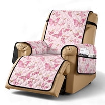 TSOVTHRID Pink Butterfly Print Recliner Cover Non-Slip Reclining Covers with Pocket Stay in Place Recliner Chair Covers with Elastic Strap Washable Furniture Protector for Pets