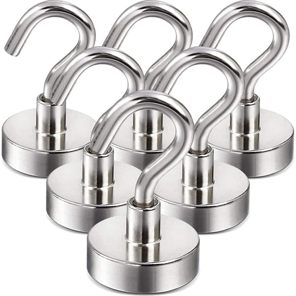DIYMAG Magnetic Hooks, 25Lbs Strong Heavy Duty Cruise Magnet S-Hooks for Classroom, Fridge, Hanging, Cabins, Grill, Kitchen, Garage, Workplace and Office etc, (6 Pack-Silver),Screw in Hooks