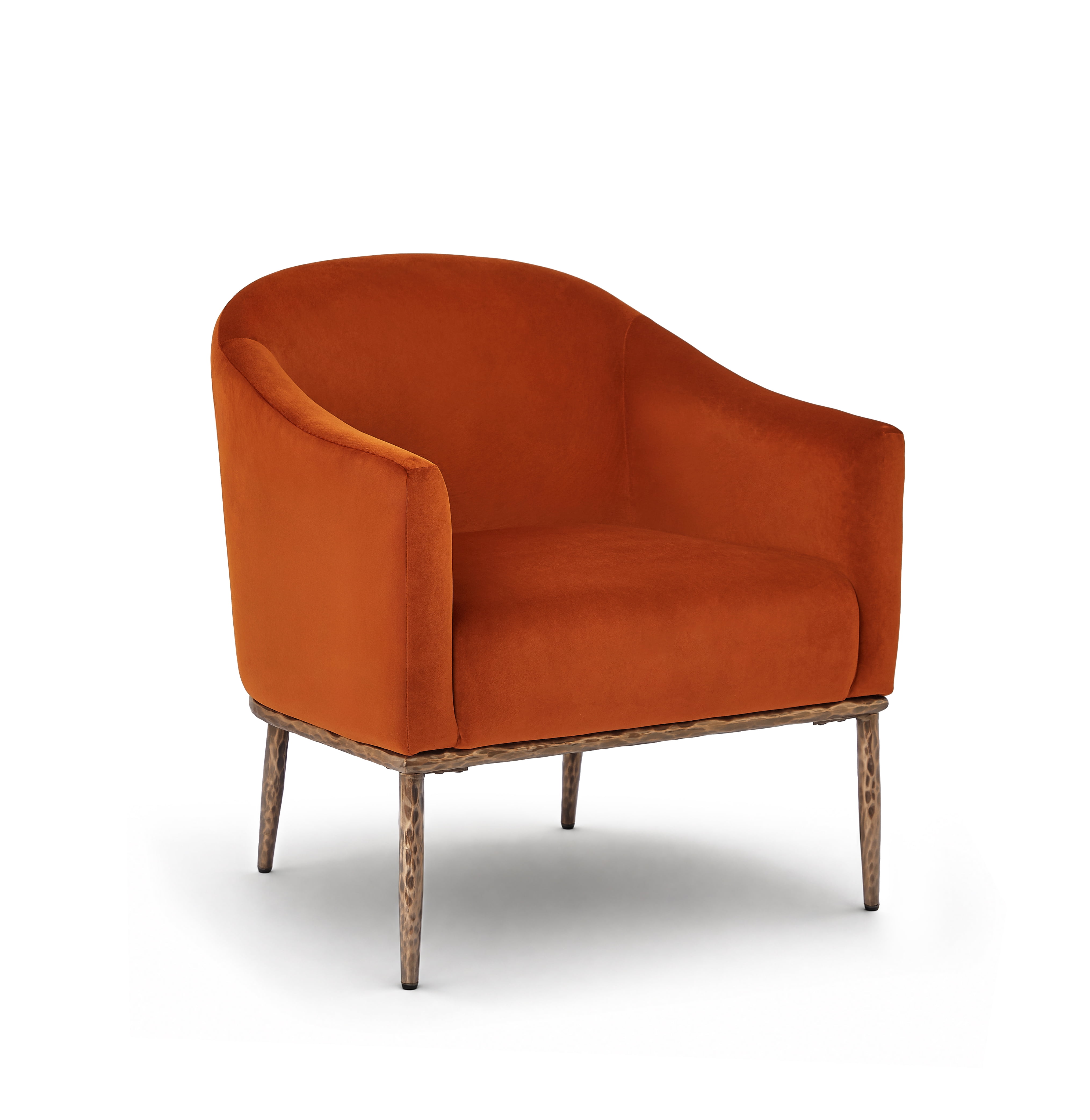 Euroco Modern Barrel Accent Chair, Chenille Upholstered Armchair with Hammered-Texture Metal Base,Cozy Reading Chairs for Living Room Bedroom,Burnt Orange