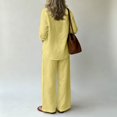 thumbnail image 5 of Linen Blend Long Sleeve Button Down Set for Women, Notched Collar Shirt & Wide Leg Pants - Casual Solid Color Two Piece Lounge Outfit with Pockets Yellow S, 5 of 6