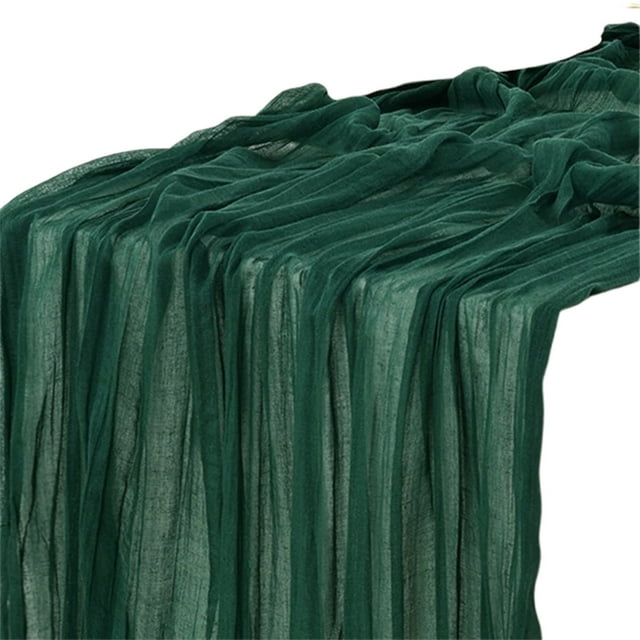 Boho Green Gauze Wedding Table Runner | 35x70 Inch Kitchen Dining Fabric Decor | Holiday Party Tablecloth for Home Indoor Events
